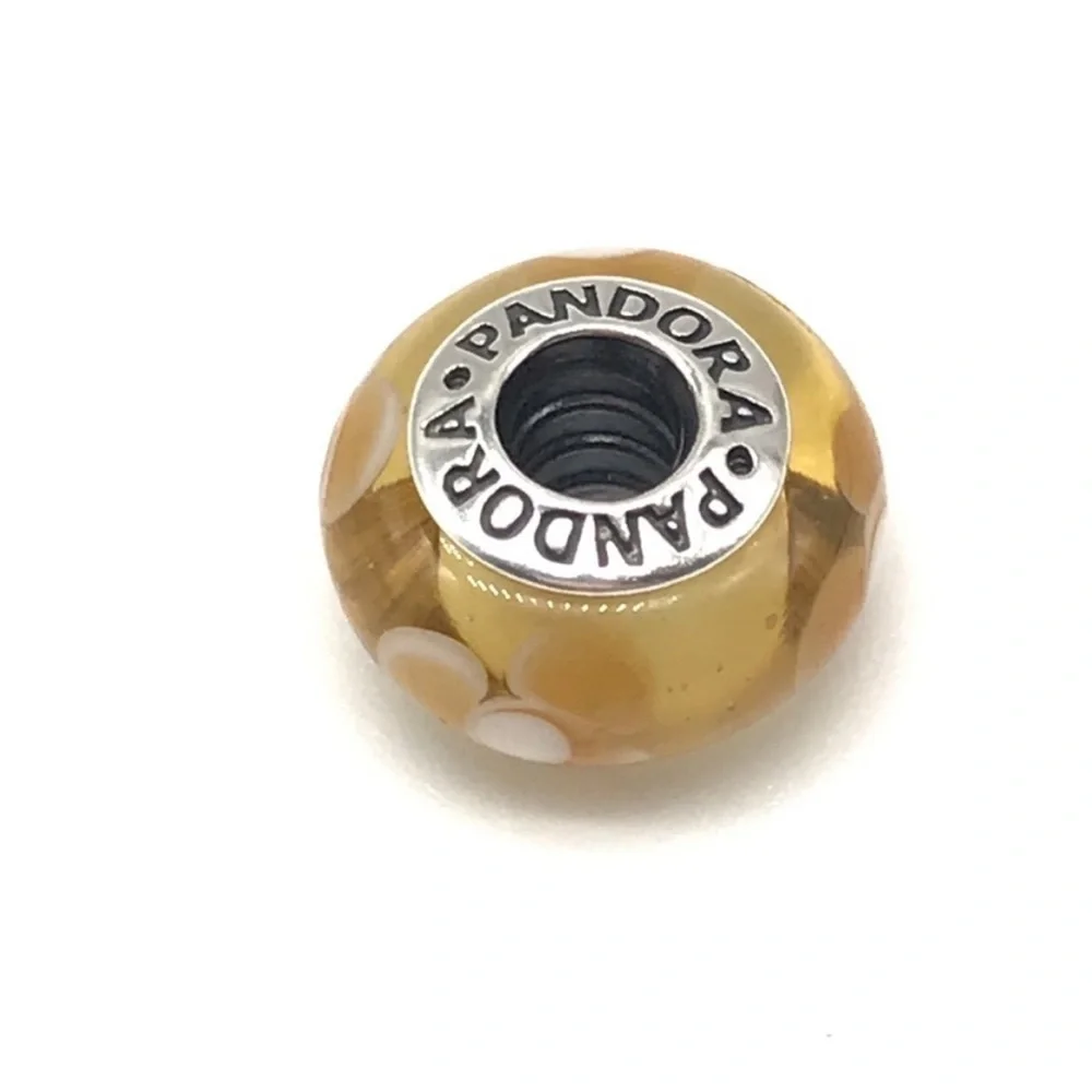 Pandora Sterling Silver Retired Yellow Flowers For You Murano Glass Bead Charm